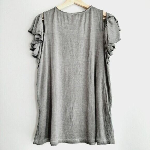 GRACE & LACE Burnout Cold-shoulder Ruffle Top Sz M - Picture 8 of 10